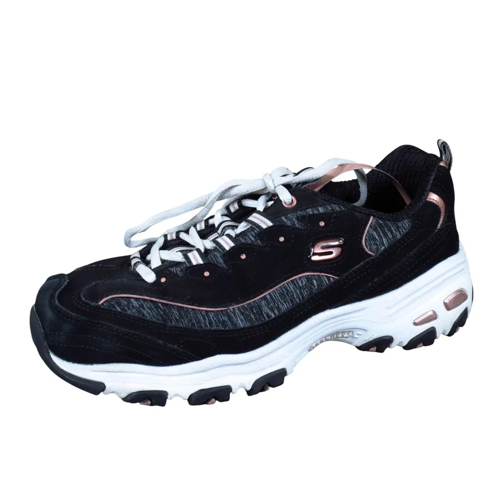 Skechers D'Lites Me Time Womens Fashion Sneaker Size 8.5 Walking Black Rose Gold